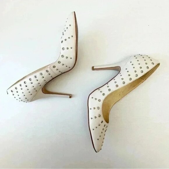 Aldo Pumps High Heel Pointed Toe Leather Stilletos Court Shoes Studded Ivory 7.5 - Picture 15 of 16